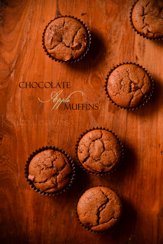 Chocolate Apple Muffins | Whole Wheat- Vegan Apple Muffins