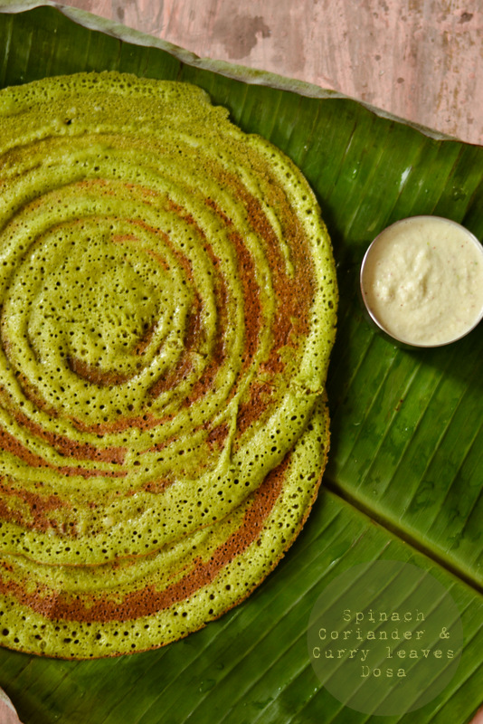 Spinach ,Coriander and Curry leaves Dosa